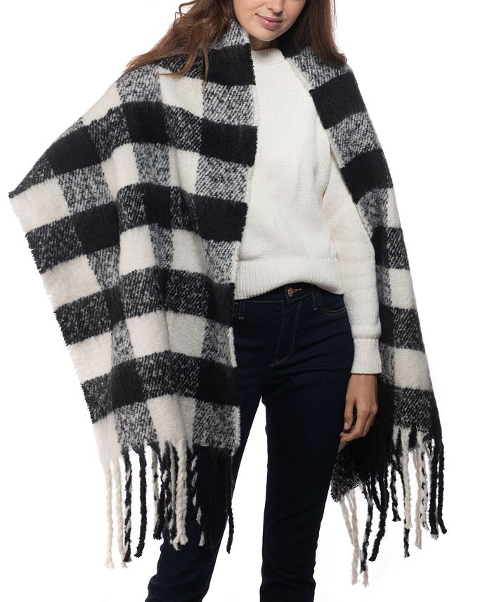 INC International Concepts Women's Buffalo Check Blanket Scarf Black Size Regular
