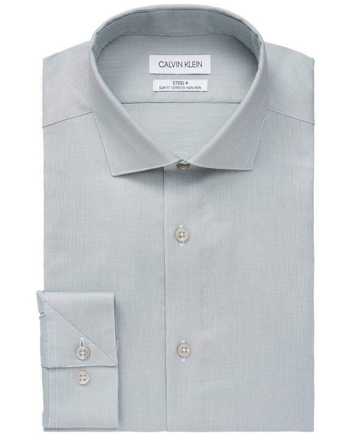 Calvin Klein Men's Steel Slim-Fit Non-Iron Stretch Performance Dress Shirt Green Size 17.5X32-33