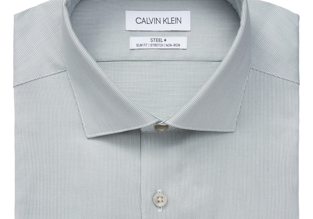 Calvin Klein Men's Steel Slim-Fit Non-Iron Stretch Performance Dress Shirt Green Size 17.5X32-33