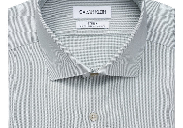 Calvin Klein Men's Steel Slim-Fit Non-Iron Stretch Performance Dress Shirt Green Size 17.5X32-33