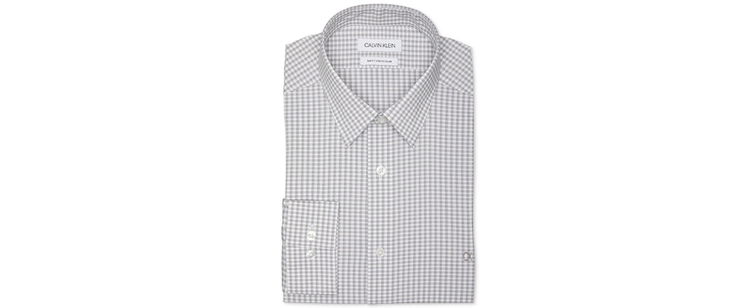 Calvin Klein Logo Slim Fit Stretch Collar Dress Shirt Online Exclusive Gray Size 15.5X32-33