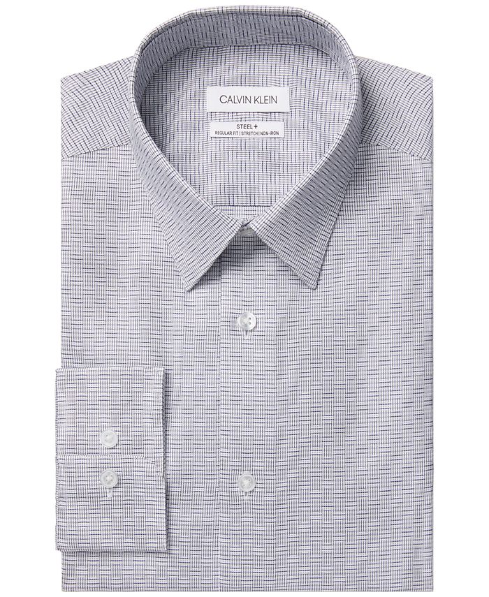Calvin Klein Men's Steel Regular-Fit Non-Iron Performance Stretch Dress Shirt Blue Size 15X32-33