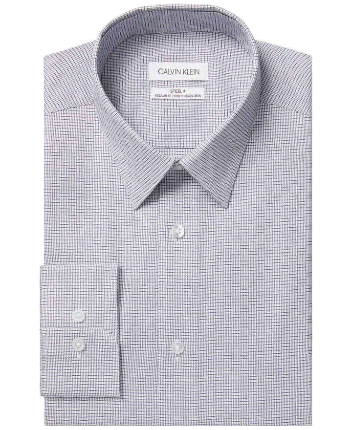Calvin Klein Men's Steel Regular-Fit Non-Iron Performance Stretch Dress Shirt Blue Size 15X32-33