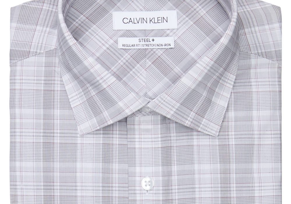 Calvin Klein Men's Regular-Fit Non-Iron Stretch Performance Dress Shirt Red Size 15X32-33