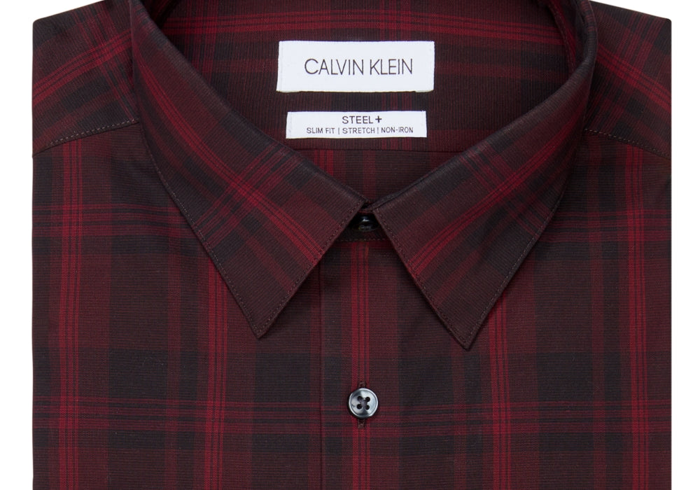 Calvin Klein Men's Slim-Fit Non-Iron Stretch Performance Dress Shirt Red Size 15X32-33