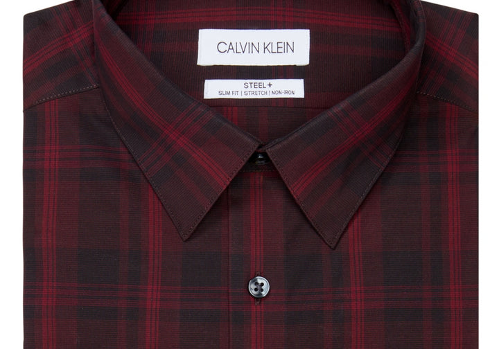 Calvin Klein Men's Slim-Fit Non-Iron Stretch Performance Dress Shirt Red Size 15X32-33