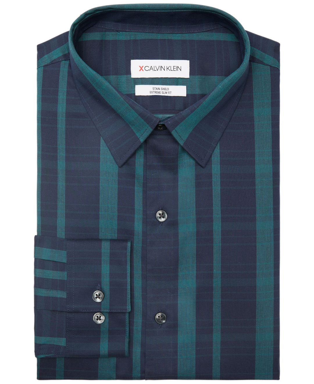 Calvin Klein Men's Extra Slim-Fit Striped Performance Dress Shirt Green Size 15-15 12 32-33