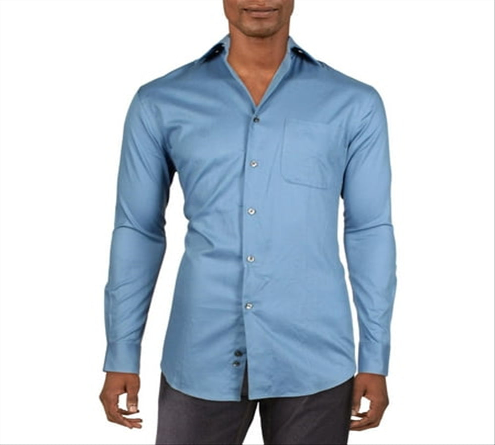 Calvin Klein Mens Long Sleeve Regular-Fit Button-Down Shirt Blue Size 15X32-33