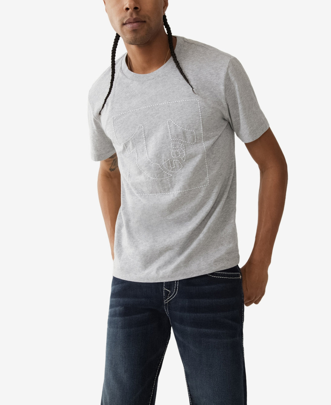 True Religion Men's Regular Fit Stitch Cotton T-Shirt Gray Size X-Large