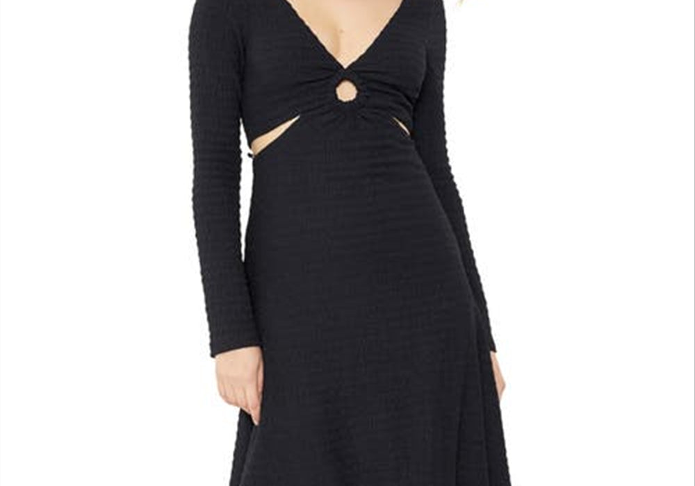 LIKELY Eila Cutout Waist Long Sleeve Dress in Black