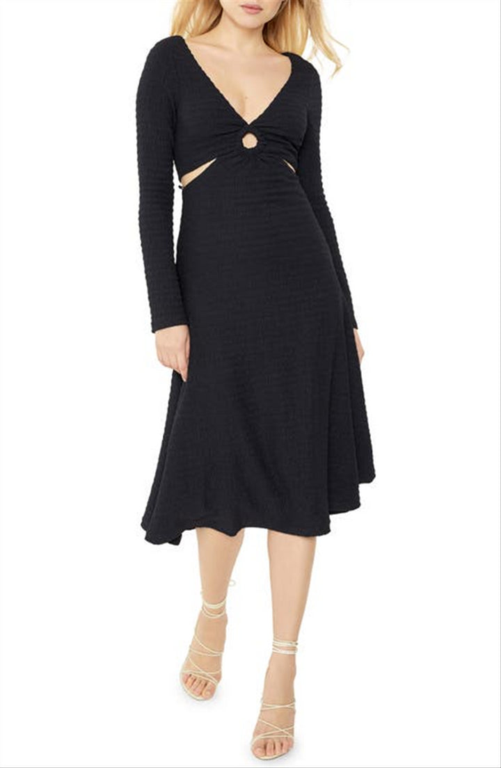 LIKELY Eila Cutout Waist Long Sleeve Dress in Black