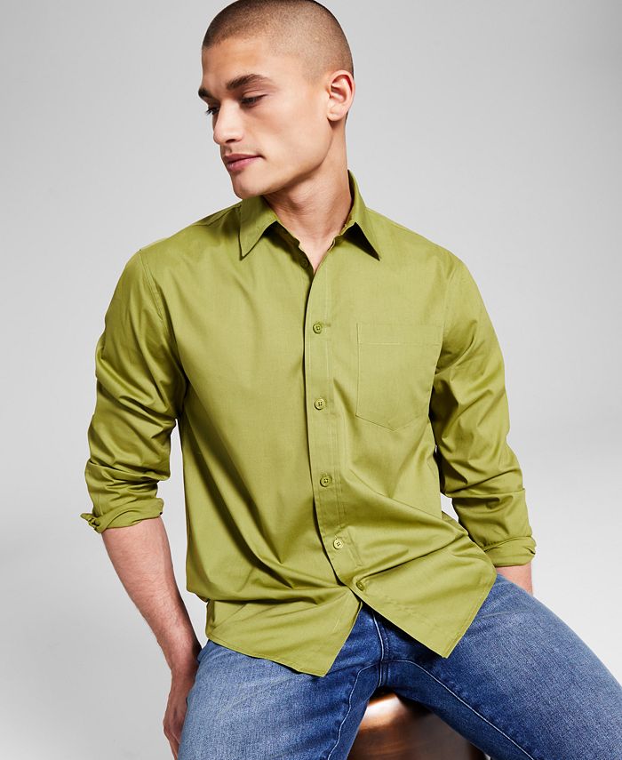 And Now This Men's Poplin Long Sleeve Button Up Shirt Green Size X-Large