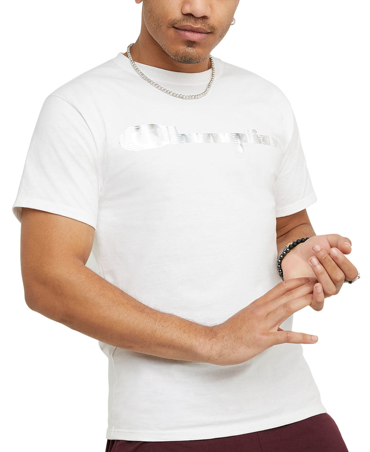 Champion Men's Classic Script Logo Graphic Short Sleeve T-Shirt White Size Small