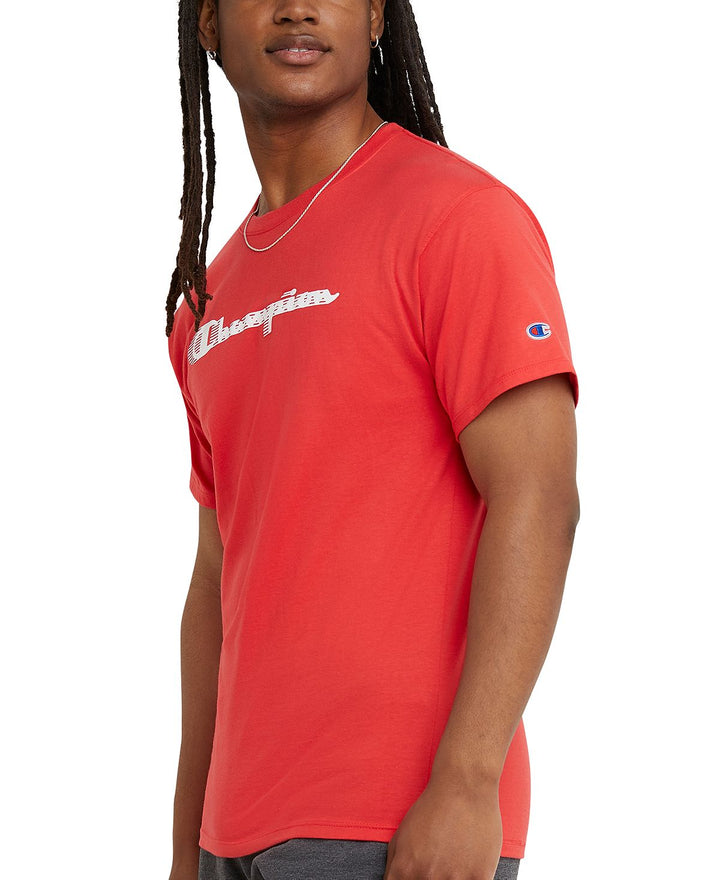 Champion Men's Classic Script Logo Crewneck T-Shirt Red Size Large