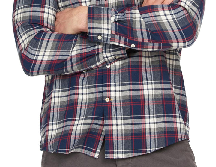 Barbour Men's Tailored Fit Plaid Button Up Flannel Shirt Blue Size Large