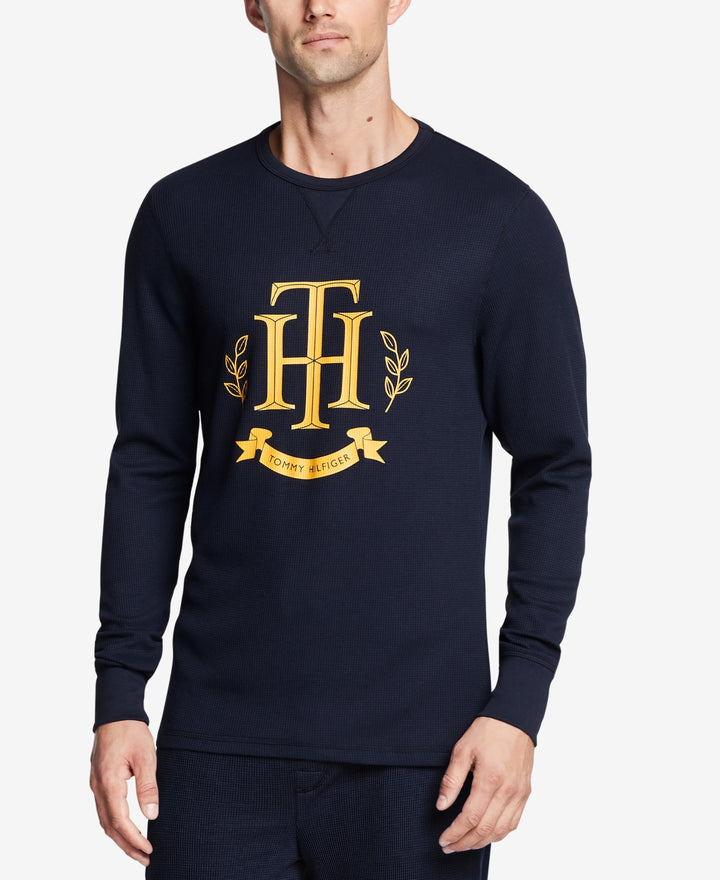 Tommy Hilfiger Men's Thermal Waffle Knit Logo Graphic Long Sleeve Pajama T-Shirt Blue Size XXL