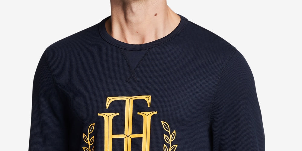 Tommy Hilfiger Men's Thermal Waffle Knit Logo Graphic Long Sleeve Pajama T-Shirt Blue Size XXL