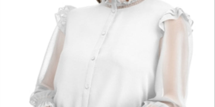 Calvin Klein Women's Chiffon Ruffle Top White Size Large