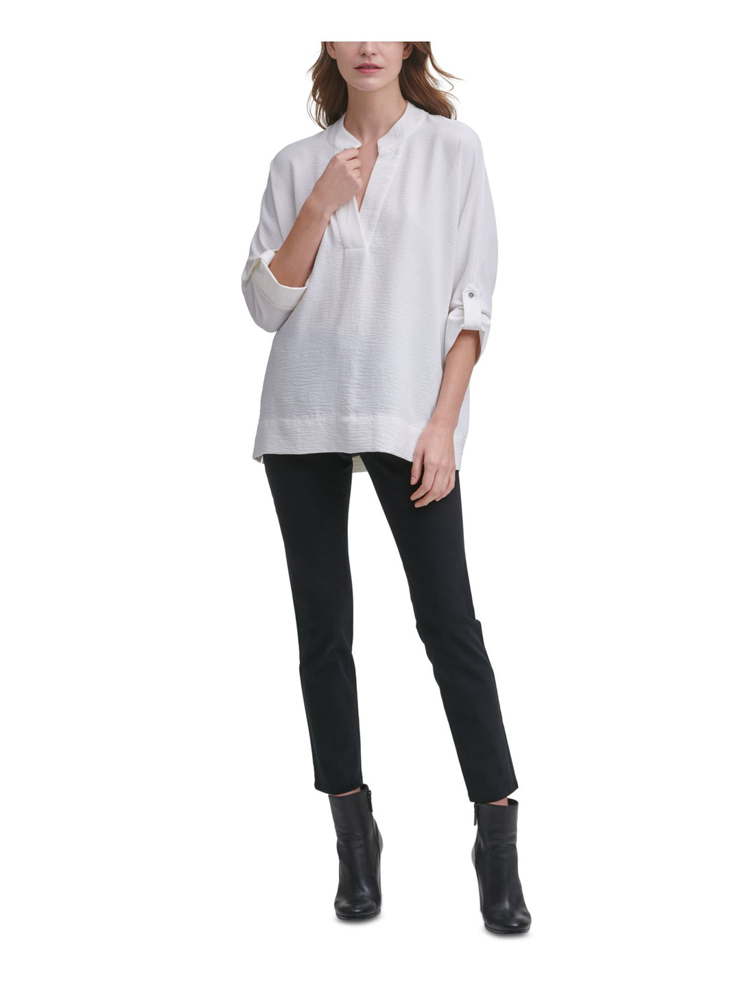 Calvin Klein Women's Puckered V Neck Shirt White Size Medium