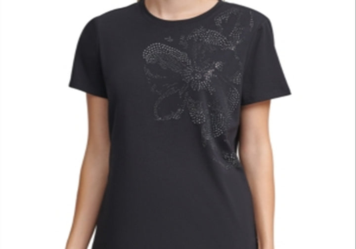 Calvin Klein Floral Embellished T-Shirt Black Size XL