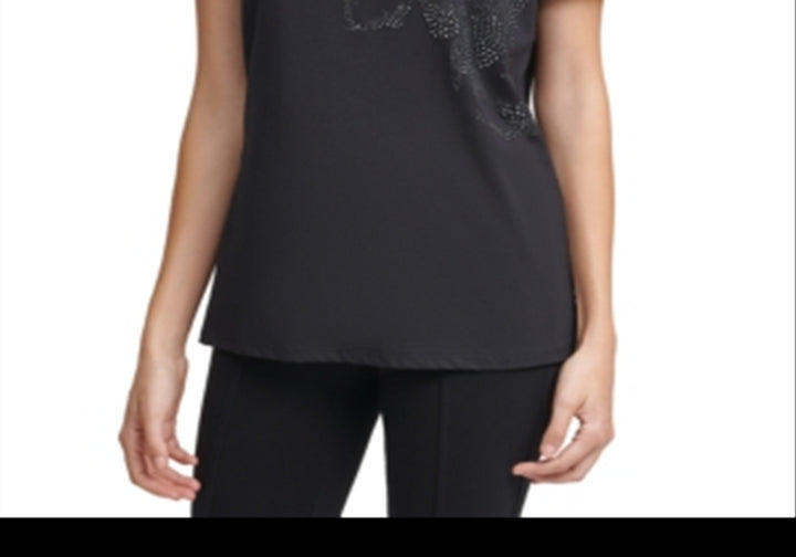 Calvin Klein Floral Embellished T-Shirt Black Size XL