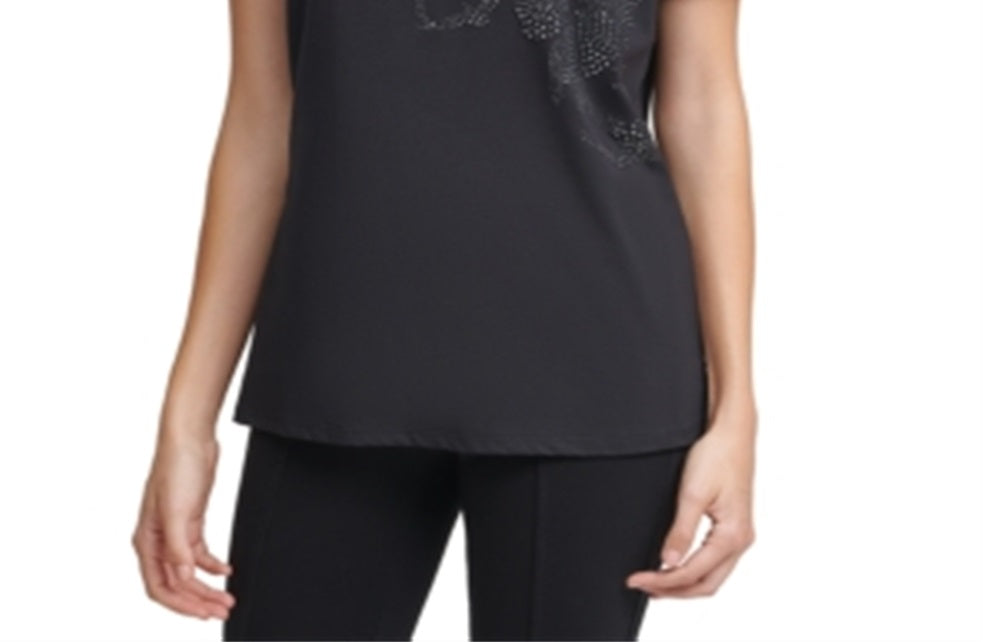 Calvin Klein Women's Floral Embellished T-Shirt Black Size Small