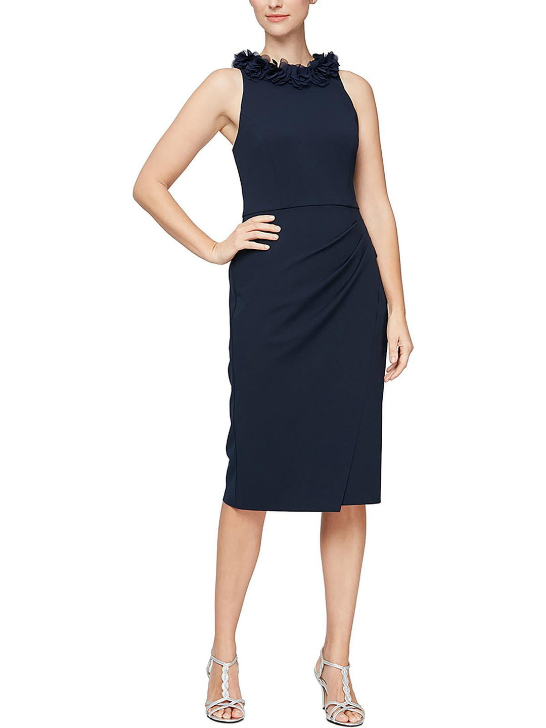 Alex Evenings Women's Floral Neck Sheath Dress Blue