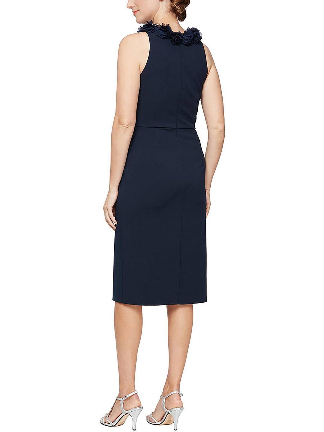 Alex Evenings Women's Floral Neck Sheath Dress Blue