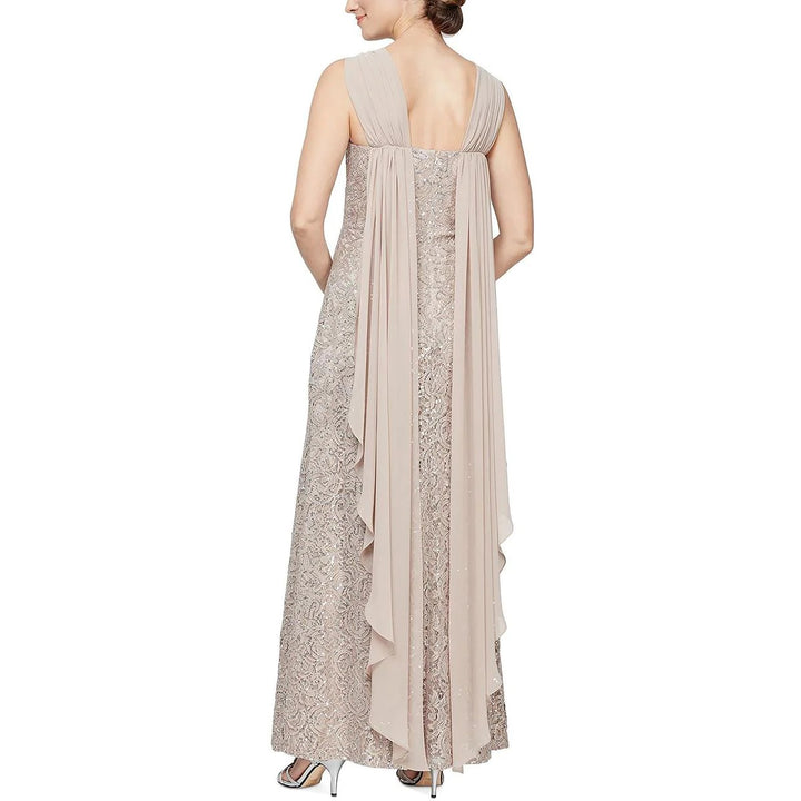 Alex Evenings Women's Sequin & Lace Drape Back Gown Beige Size 2