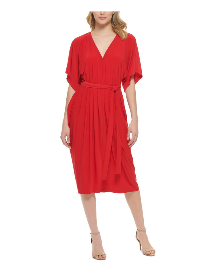 Tommy Hilfiger Women's Matte Jersey Pleated Midi Dress Red Size X-Large