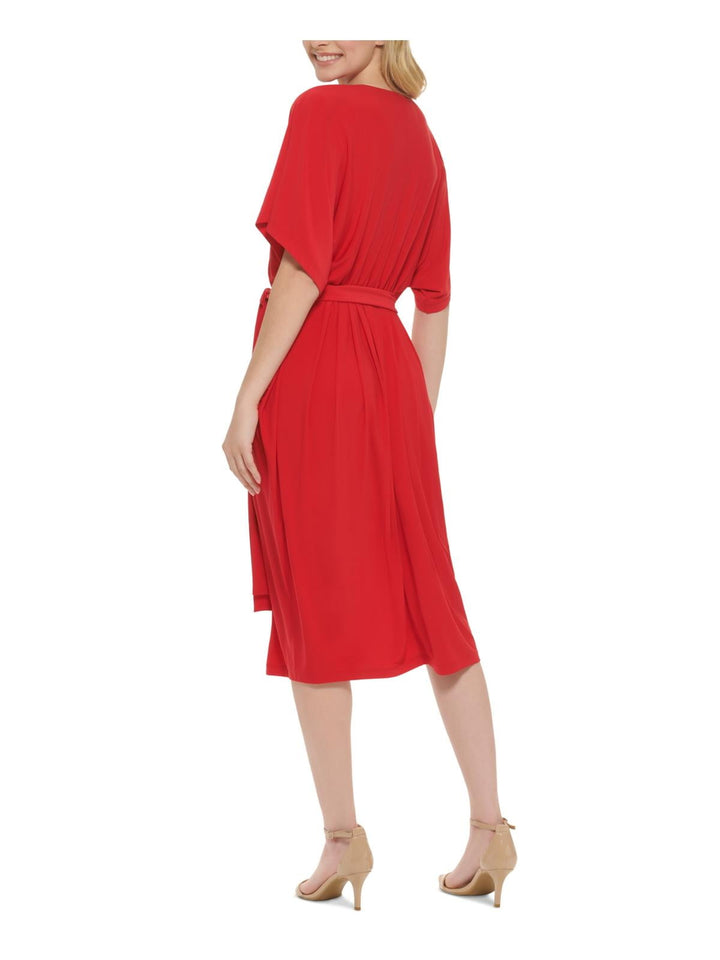 Tommy Hilfiger Women's Matte Jersey Pleated Midi Dress Red Size X-Large