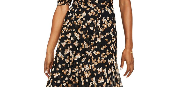 Tommy Hilfiger Women's Floral Print Chiffon Midi Dress Brown Size Small