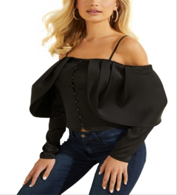 GUESS Women's Yessica Off The Shoulder Blouse Black Size Medium