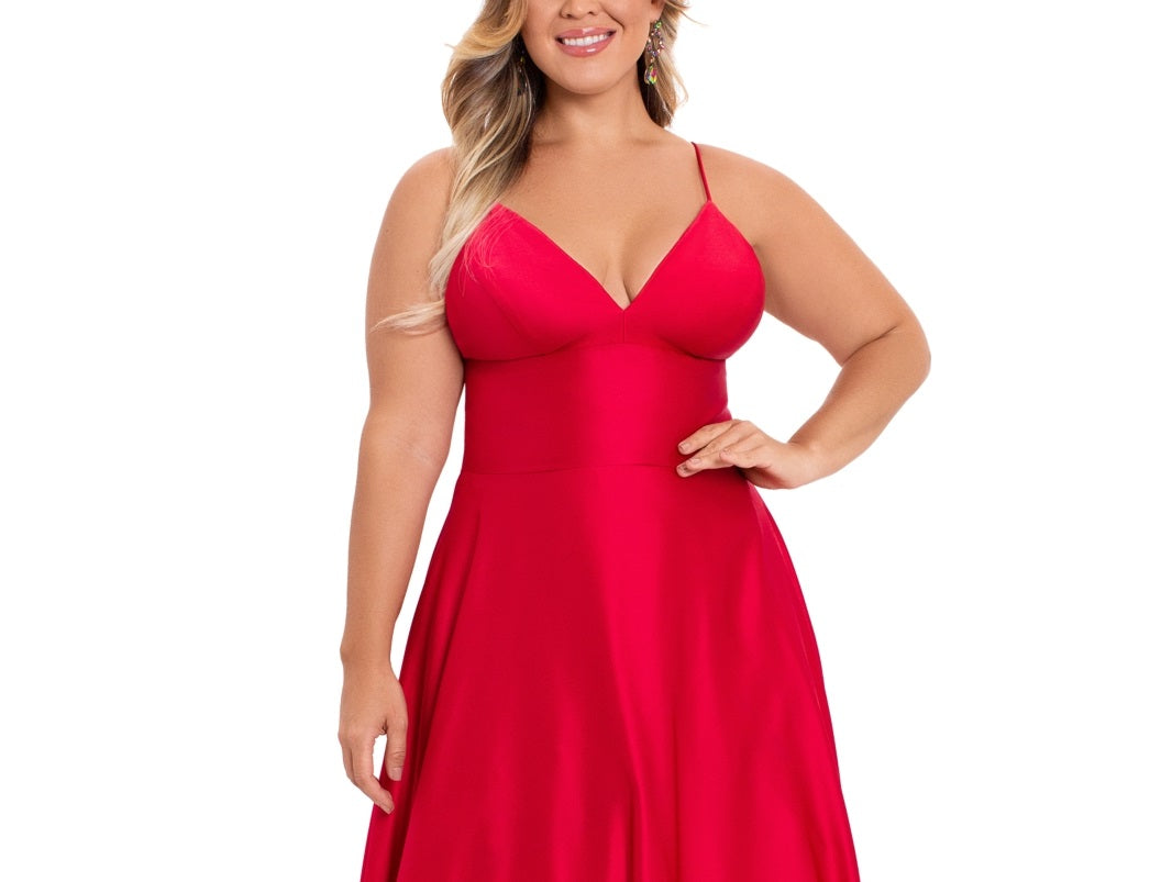 Betsy & Adam Women's V Neck Gown Red Size Large