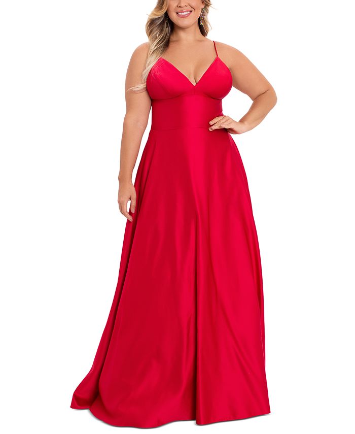 Betsy & Adam Women's V Neck Gown Red Size Large