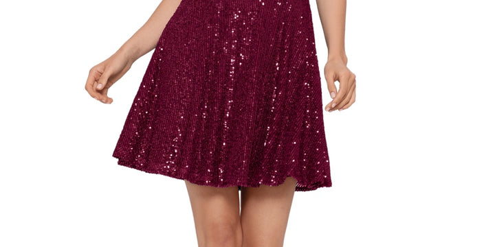 Blondie Nites Women's Sequined Mini Fit & Flare Dress Purple Size 4