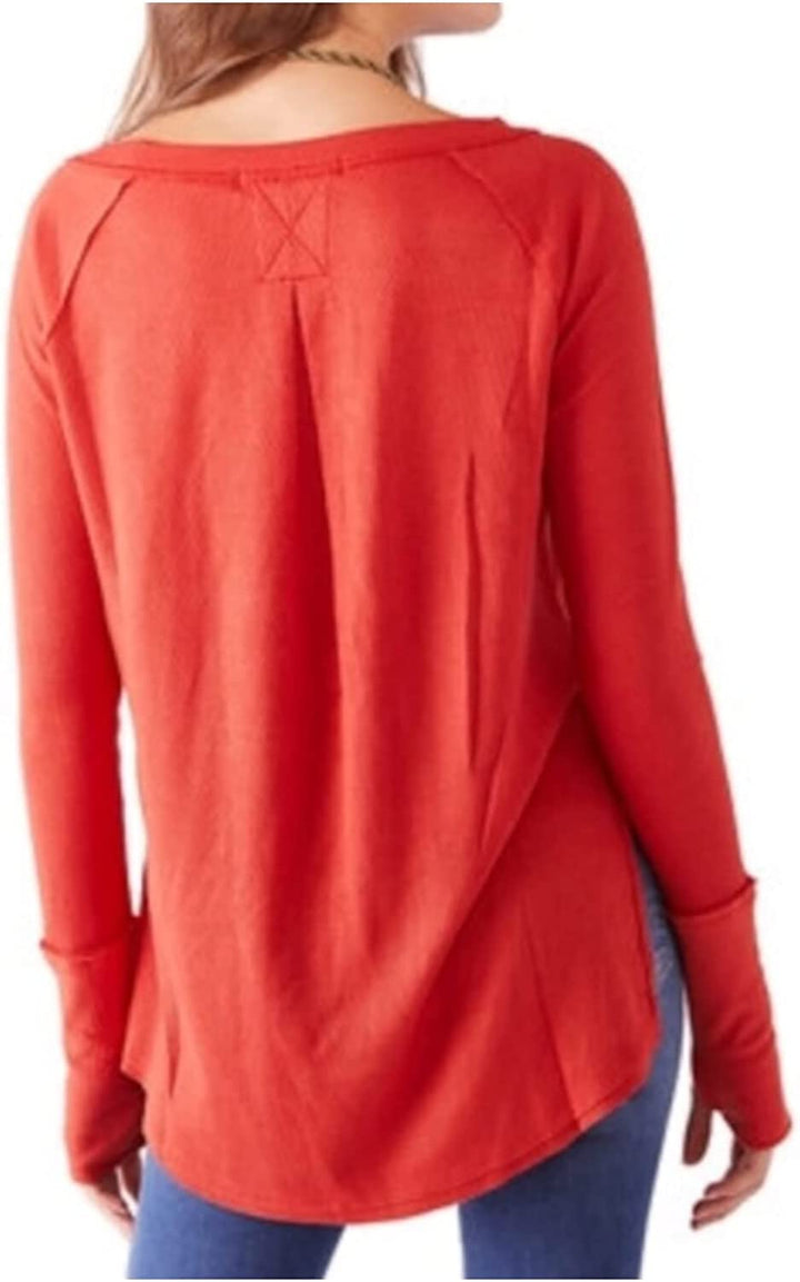 Free People Women's Thermal Long Sleeve Scoop Neck Top Red Size X-Small