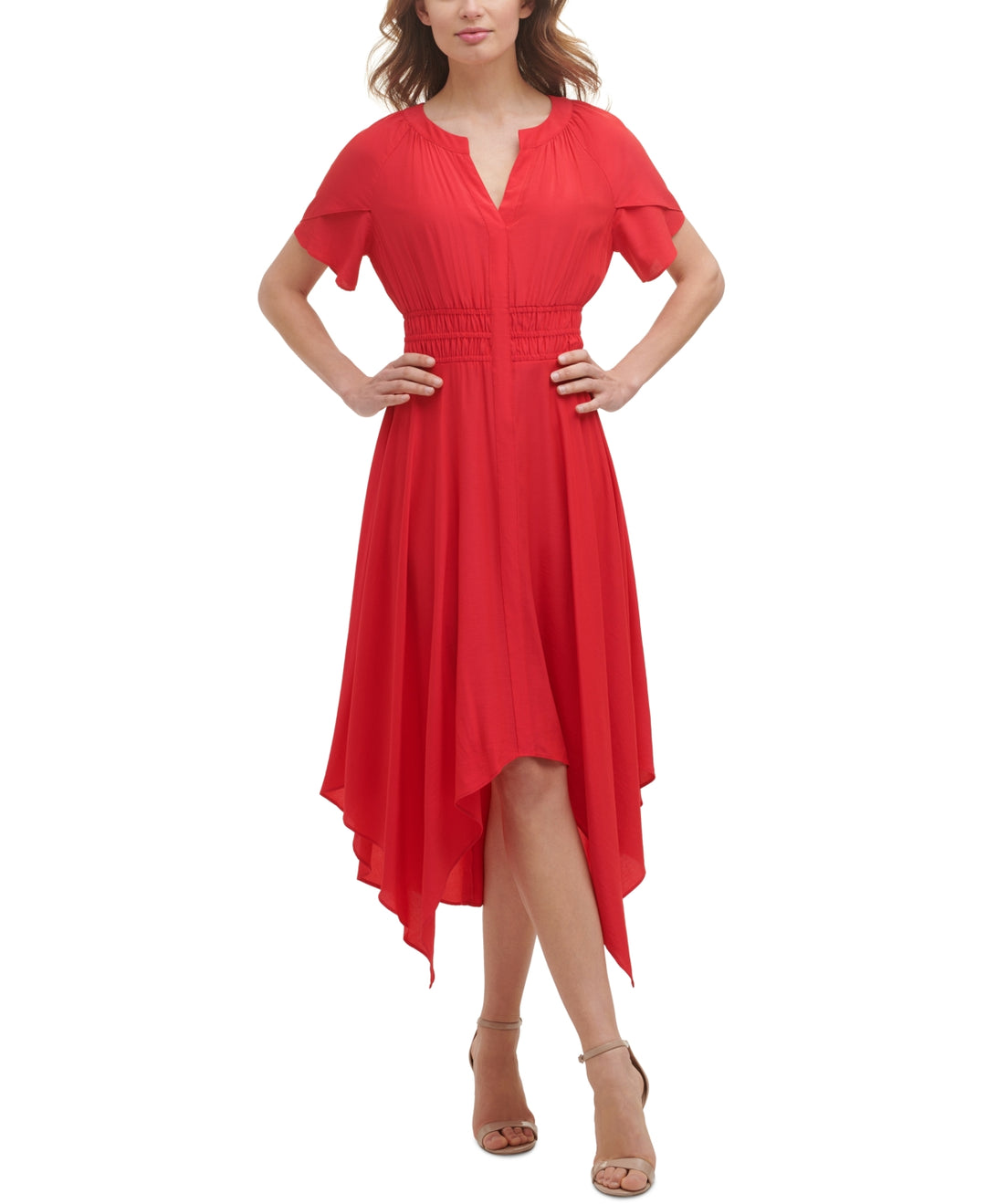 Kensie Women's Handkerchief Hem Midi Dress Red Size 10