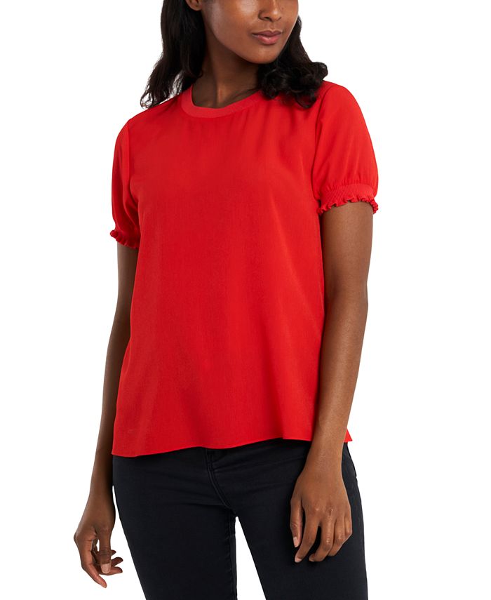 Riley & Rae Women's Jenna Smocked Cuff Top Red Size X-Large