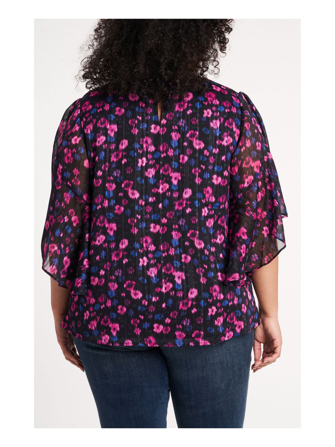 Vince Camuto Women's Floral Print Flutter Sleeve Blouse Pink Size 3X