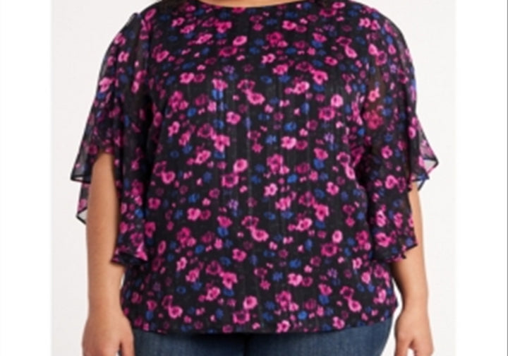 Vince Camuto Women's Floral Print Flutter Sleeve Blouse Pink Size 3X