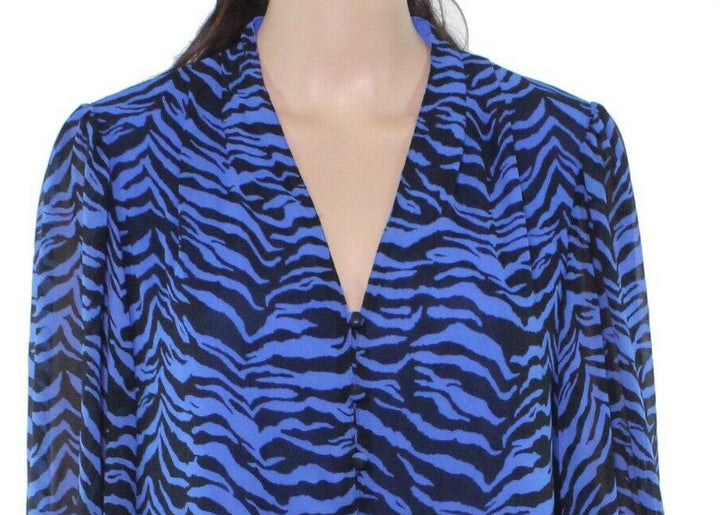 Vince Camuto Women's Animal Impression Smock Sleeve Blouse Blue Size Medium