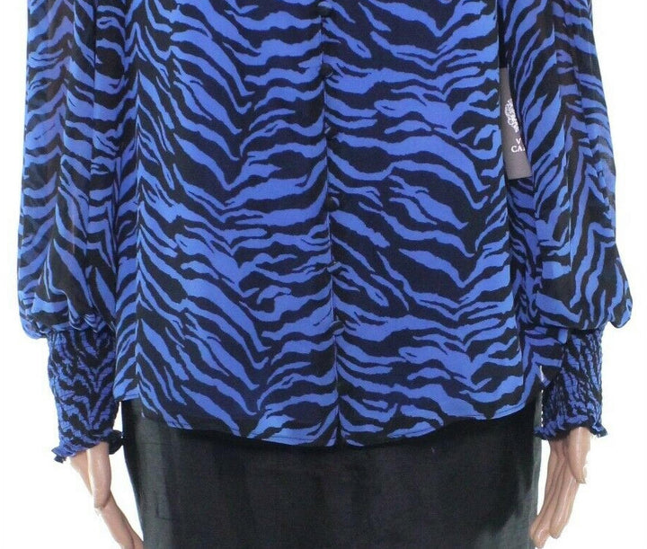 Vince Camuto Women's Animal Impression Smock Sleeve Blouse Blue Size Medium