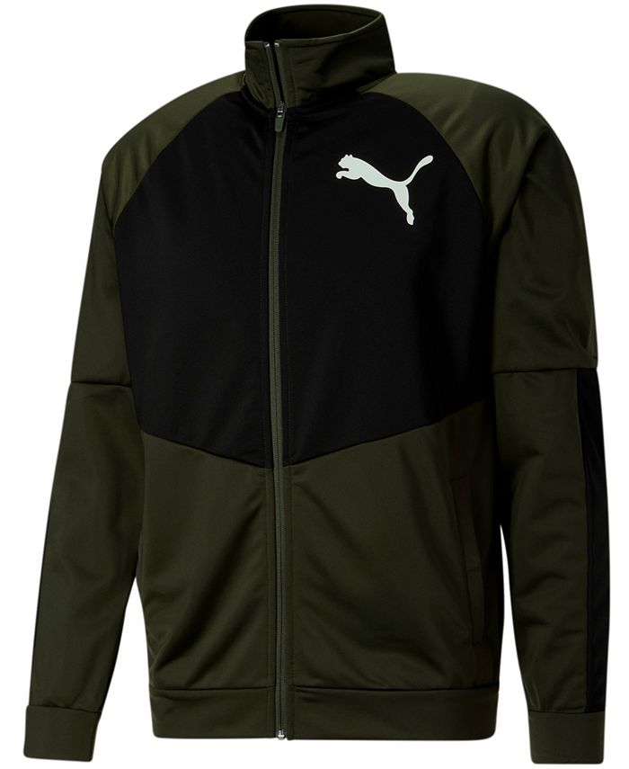 Puma Men's Contrast 2.0 Colorblocked Logo Print Track Jacket Green