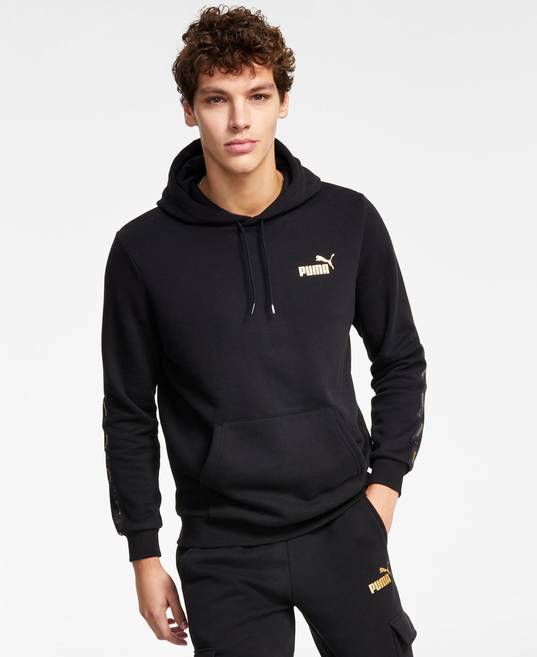Puma Men's Gold Logo Tape Fleece Sweatshirt Black Size Small