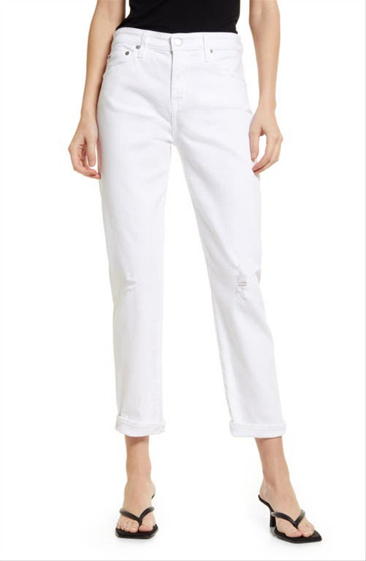 AG Ex-Boyfriend Slouchy Slim Crop Jeans in 1 Year Base White , Size 25