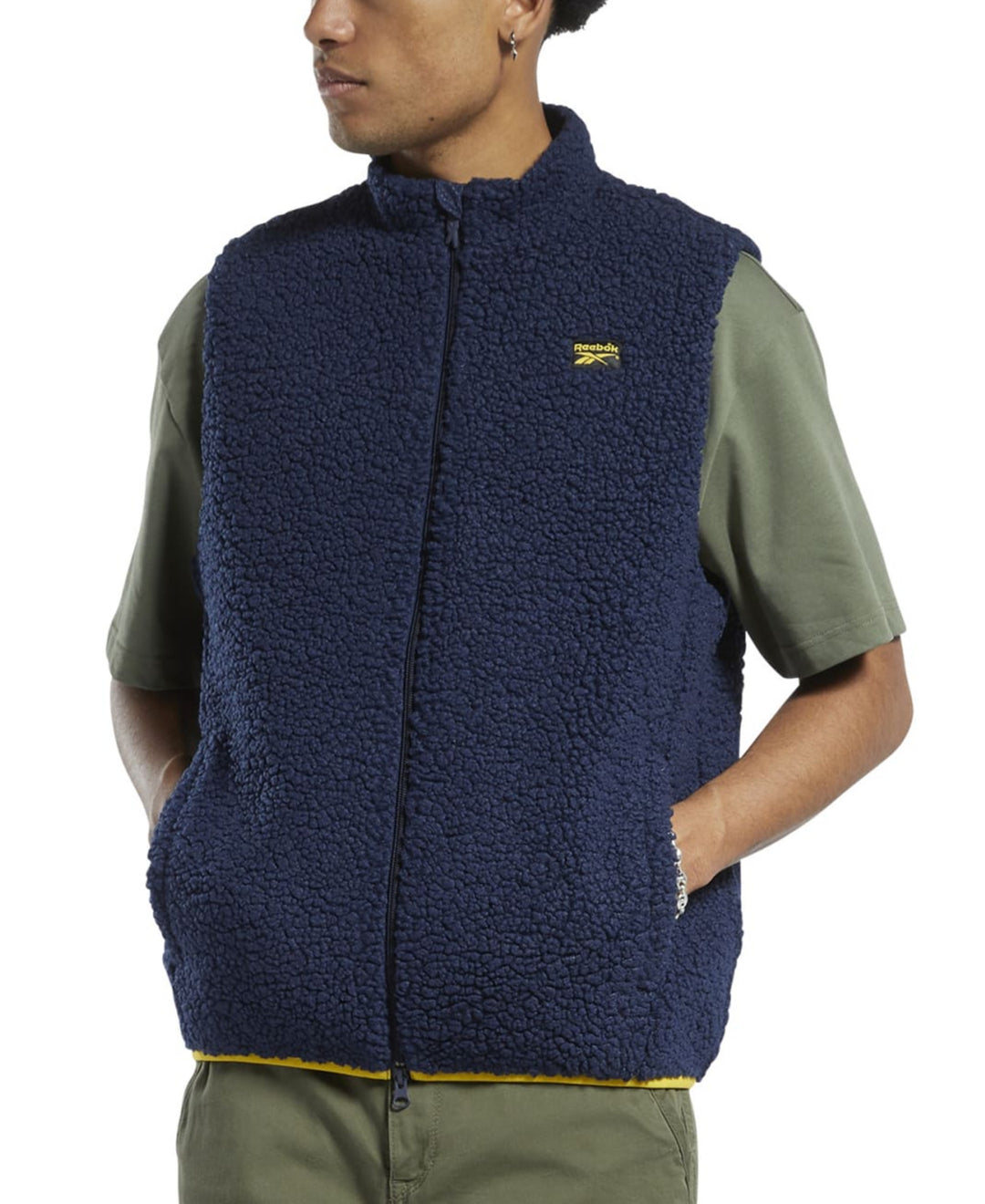 Reebok Men's Cord Sherpa-Fleece Vest Blue Size Large