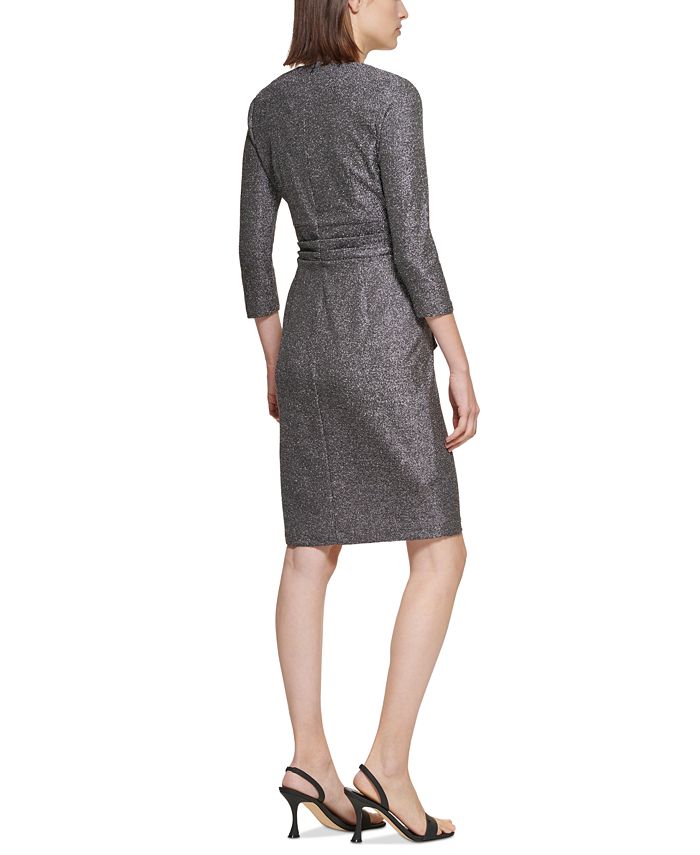 Calvin Klein Women's Glitter Knit V Neck Sheath Dress Gray Size X-Small