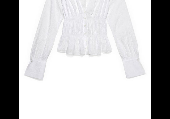 FRAME Ruched Button Front Cotton Blouse in White, Size Small