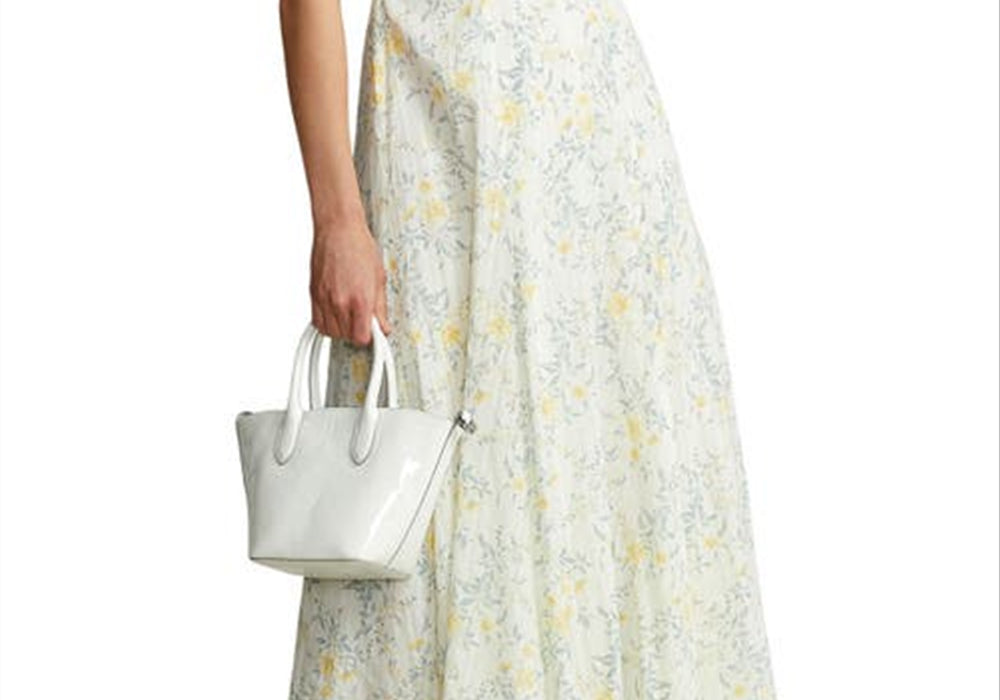 Polo Ralph Lauren Floral Print Off the Shoulder Cotton Midi Dress in Yellow Vine Floral